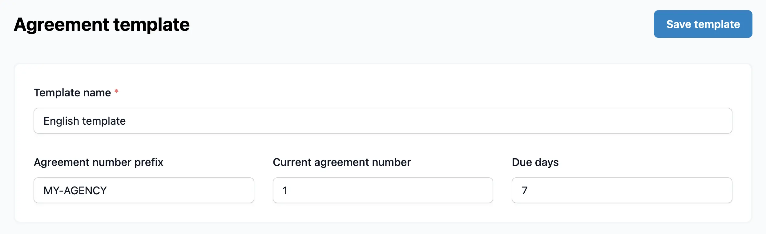 General agreement template settings